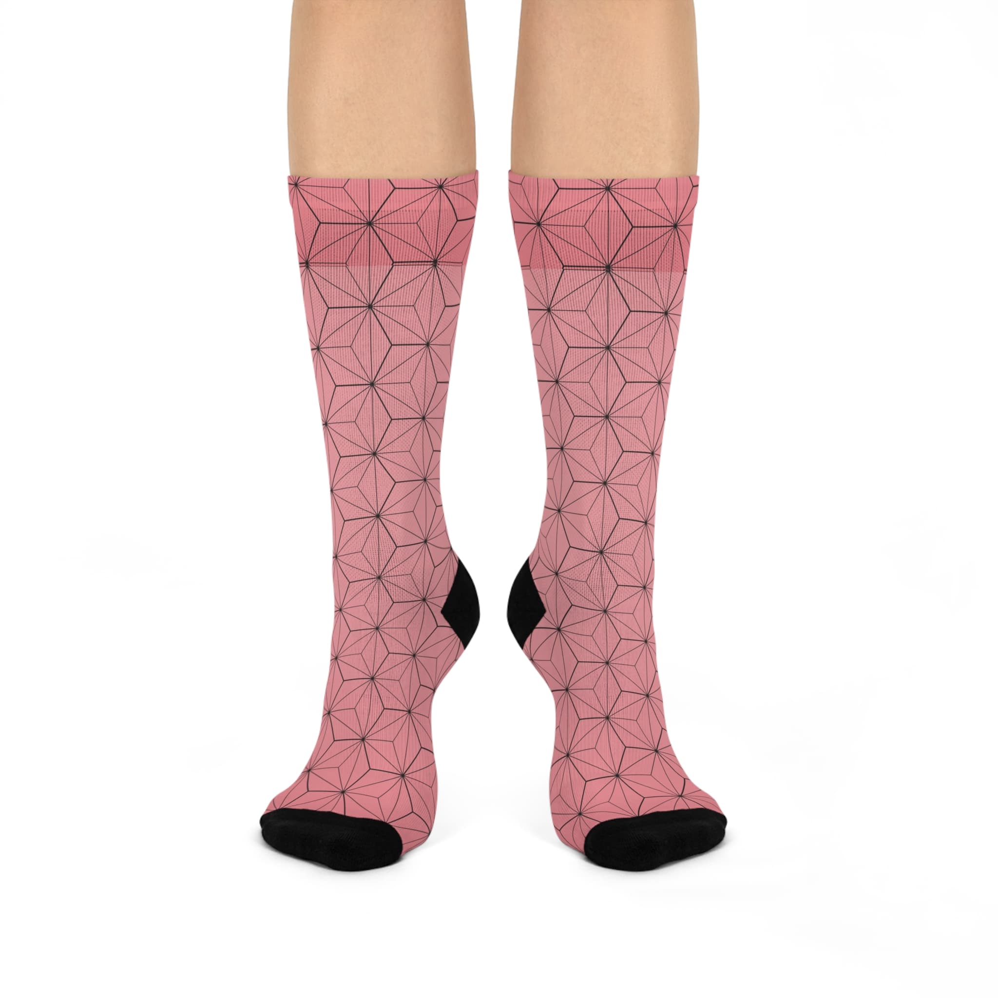Stylish Cushioned Anime Pink Pattern Crew Socks