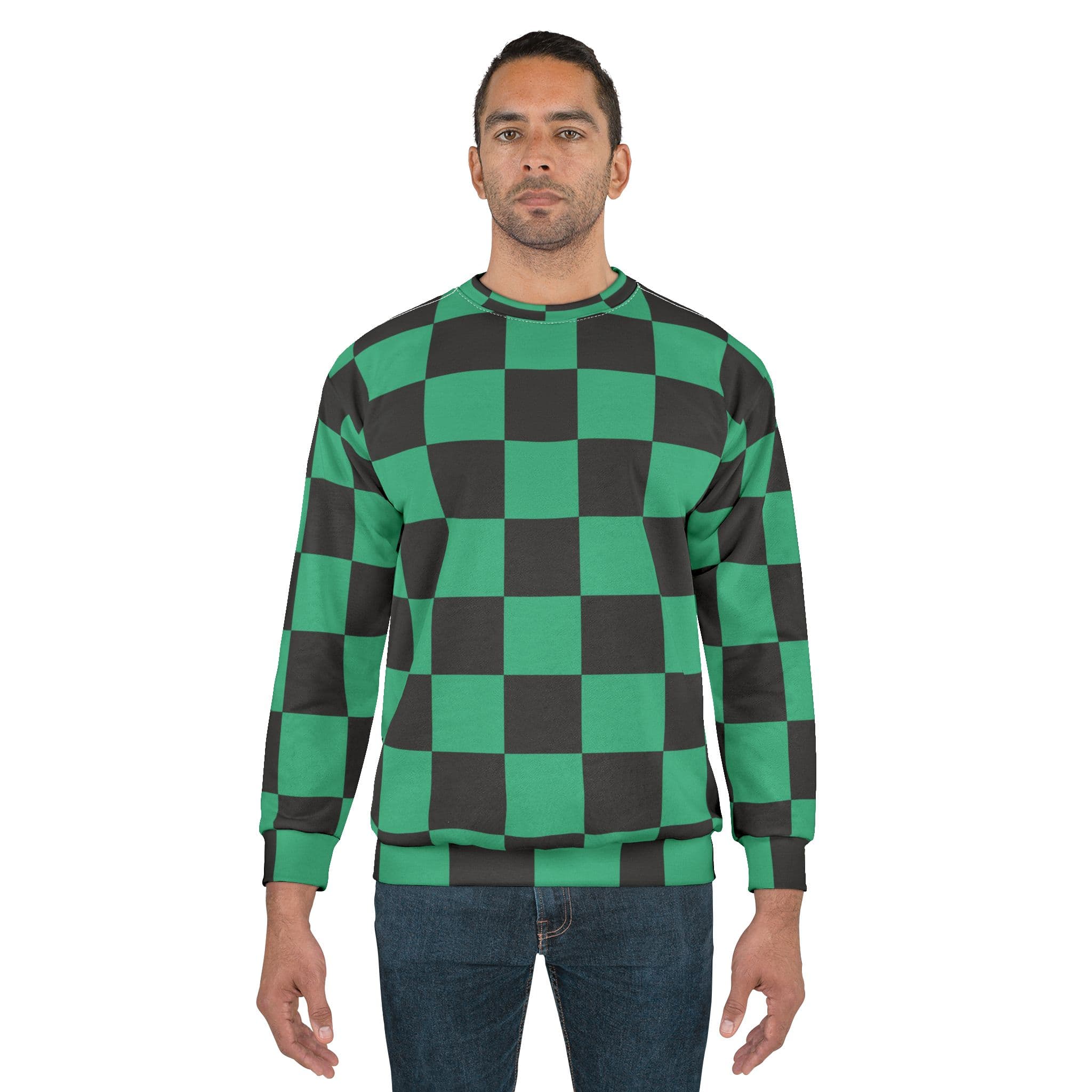 Anime Green Pattern Checkered Unisex Sweatshirt — detail 2