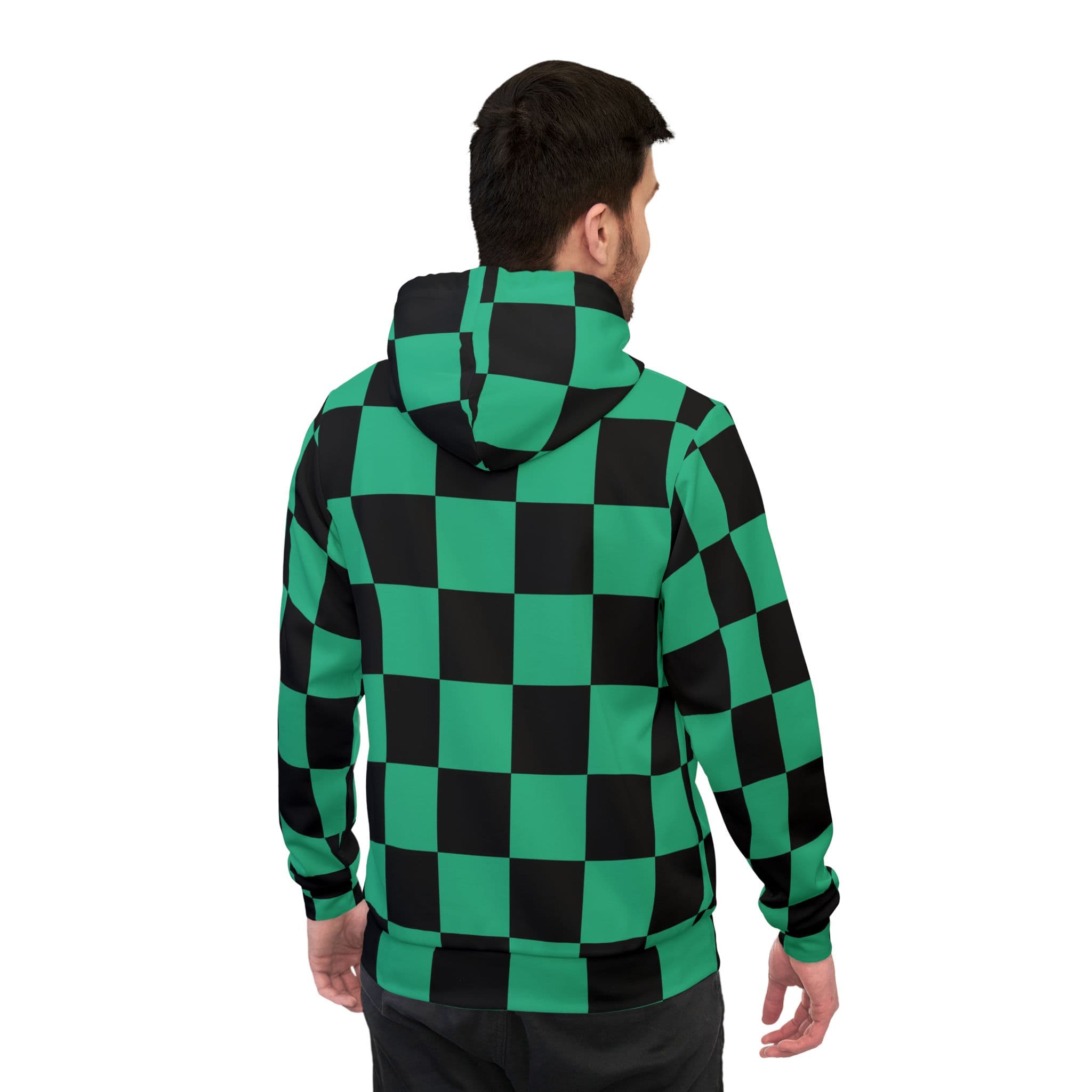 Anime Style Green Pattern Checkerboard Athletic Hoodie — detail 2