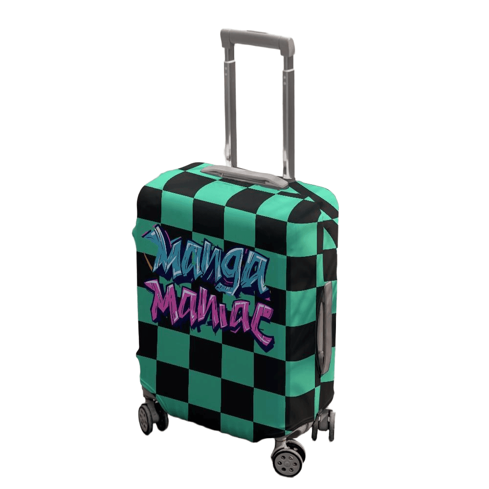 Manga Maniac Green Checkered Luggage Cover – Anime Travel Essential